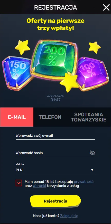 Rejestracja konta w Slottyway